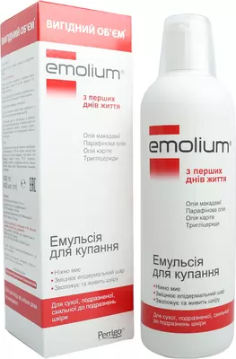 Емоліум емульсія для купання для сухої, подразненої та схильної до подразнень шкіри з перших днів життя 400 мл — Фото 4